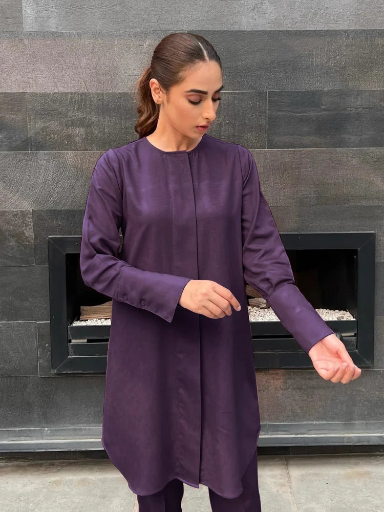 Color High Quality Nirvana Silk Full Sleeves Top + Narrow Pant Co-ord Sets